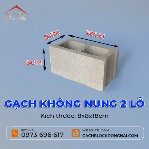 Gạch không nung 2 lỗ 8x8x18