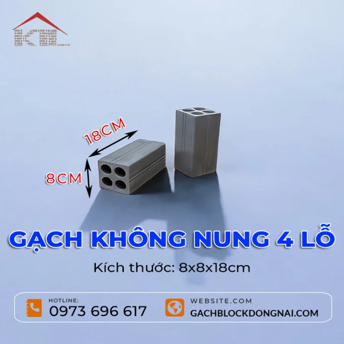 Gạch không nung 4 lỗ 8x8x18